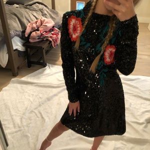 Black sequin dress with rose embroidery